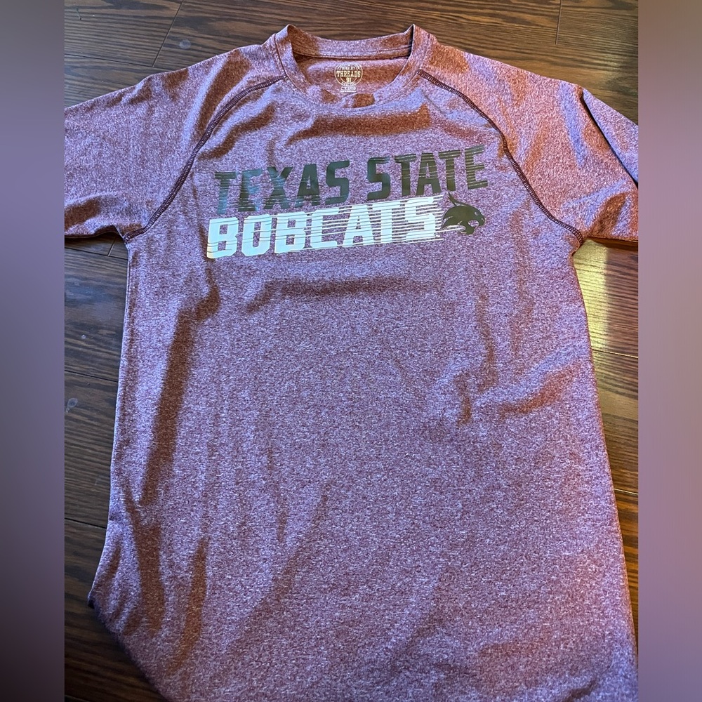 Mens texas state bobcats maroon gold athletic shirt